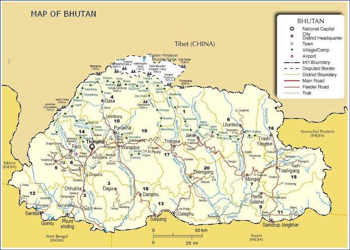 Bhutan Tour Map
